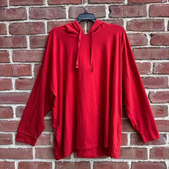 Eileen Fisher Tops - Eileen Fisher $168 Women’s 3X Top Organic Cotton Stretch Hoodie Pullover Red